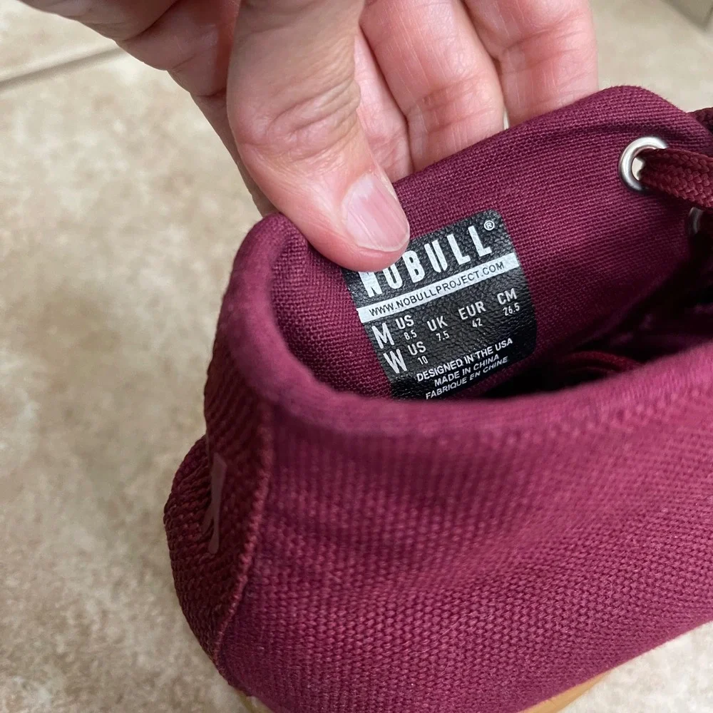 NOBULL High Top Canvas Trainer Cabernet Burgundy Gum‎ Sole Mens 8.5 Womens 10
